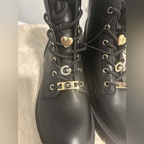 Guess Black Combat Boots with Gold Accents - Picture 4 of 9